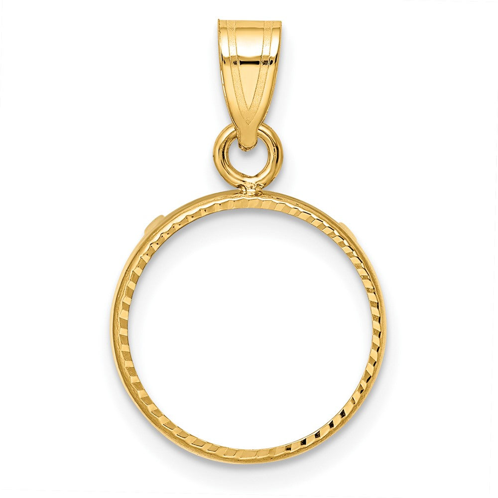 Wideband Distinguished Coin Jewelry 14k Polished and Diamond-cut 13.0mm Prong Coin Bezel Pendant