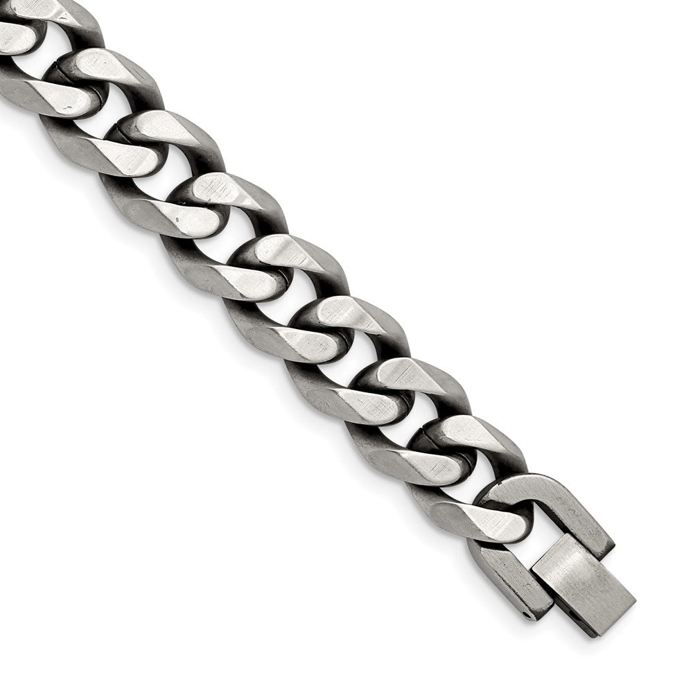 Stainless Steel Antiqued and Brushed 13mm Curb 8.5in Bracelet 8.5 inches