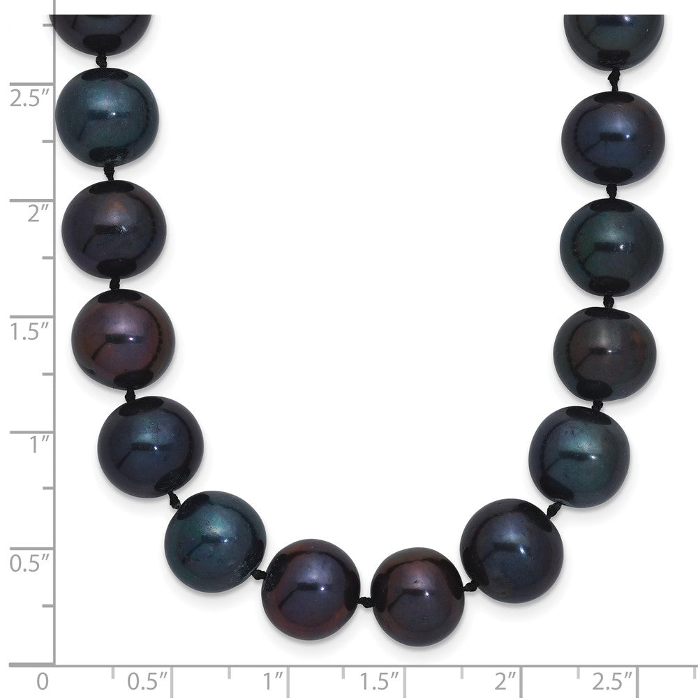 Sterling Silver Rhodium-plated 10-11mm Black Near-Round Freshwater Cultured Pearl 18 inch Necklace 18 Inches