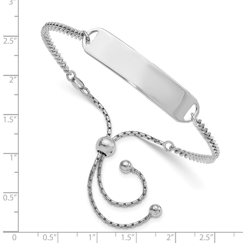 Sterling Silver Rhodium-Plated ID Adjustable 6in to 10in Bracelet 10 inches