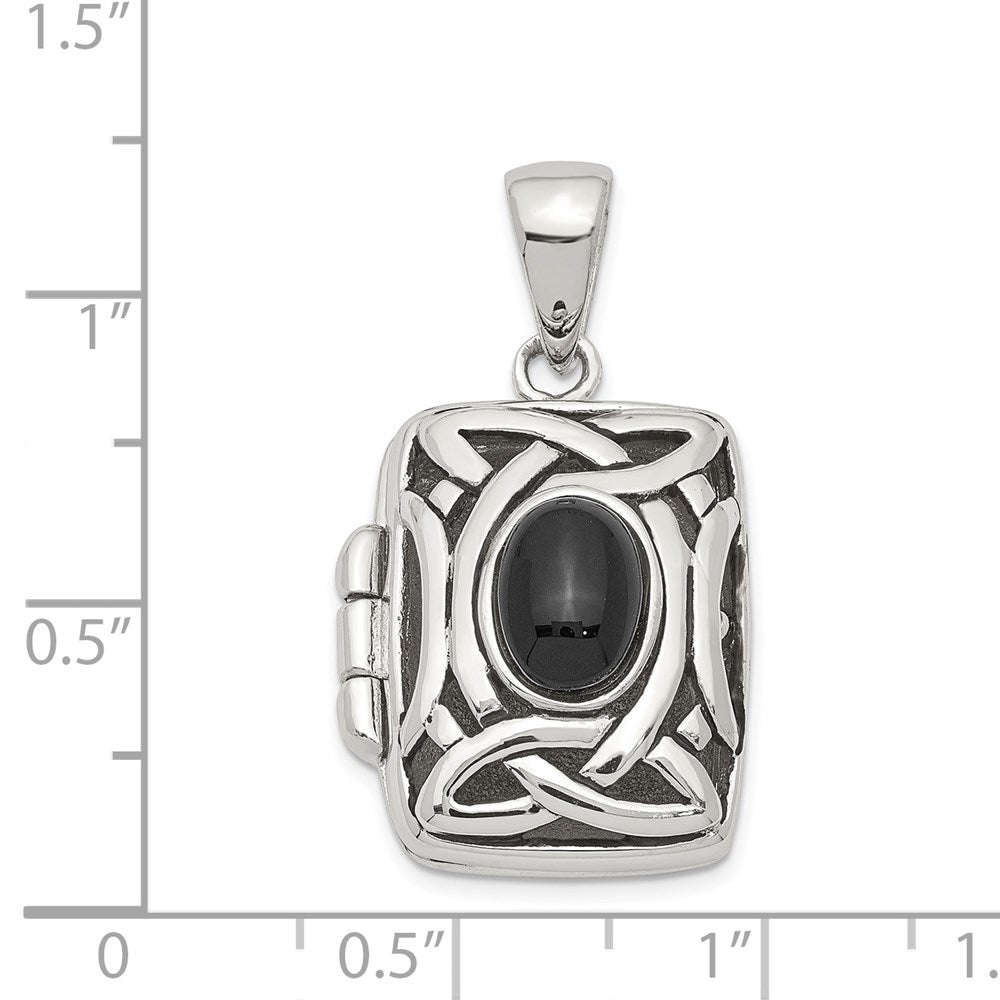 Sterling Silver Rhodium-plated Antiqued Onyx Rectangle 20mm Locket