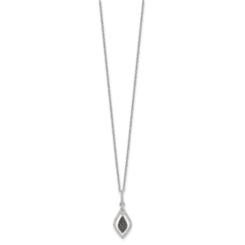 White Night Sterling Silver Rhodium-plated Black and White Diamond 18 Inch Necklace with 2 Inch Extender 18 Inches