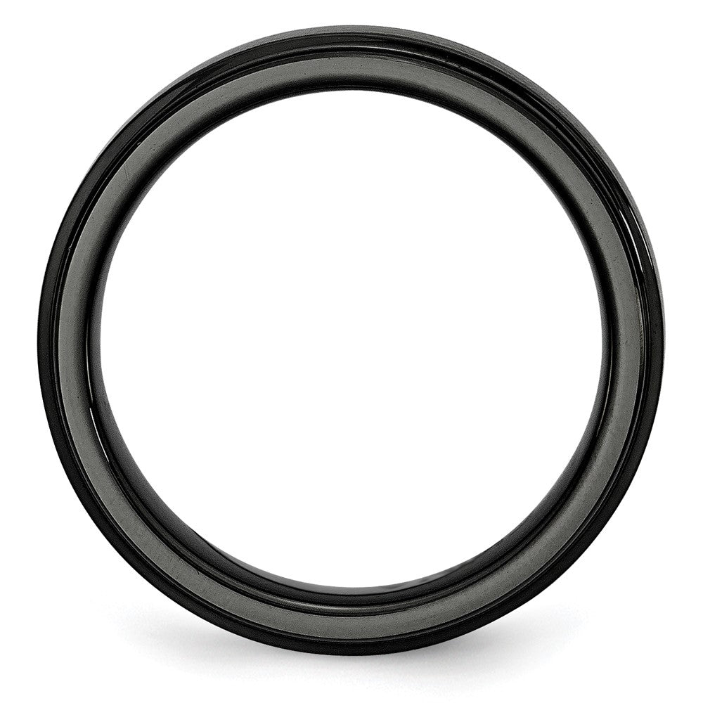 Chisel Black Ceramic Ridged Edge 6mm Brushed and Polished Band Size - 12