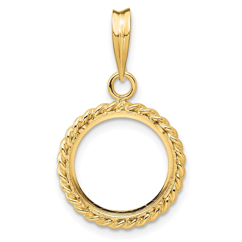 Wideband Distinguished Coin Jewelry 14k Polished with Twisted Wire 14.0mm Prong Coin Bezel Pendant