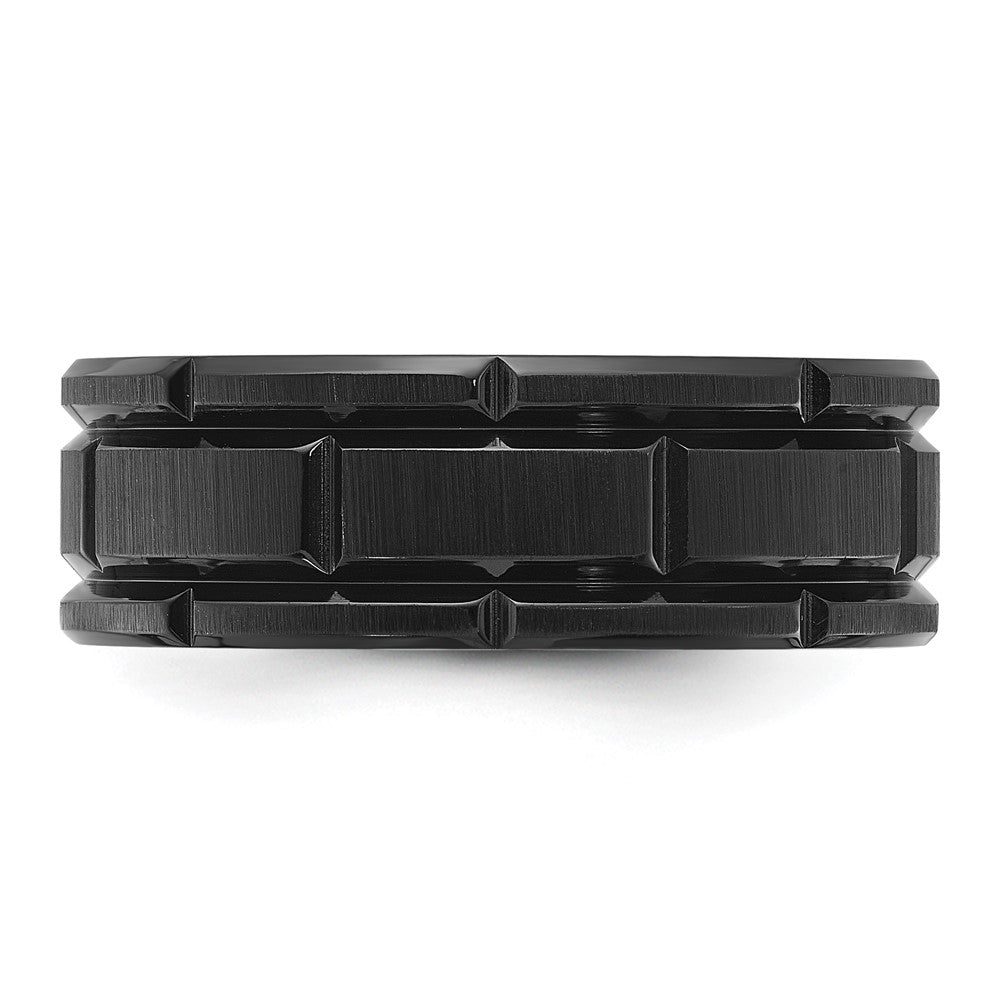 Chisel Titanium Brushed and Polished Black IP-plated Notched 8mm Band Size - 8.5