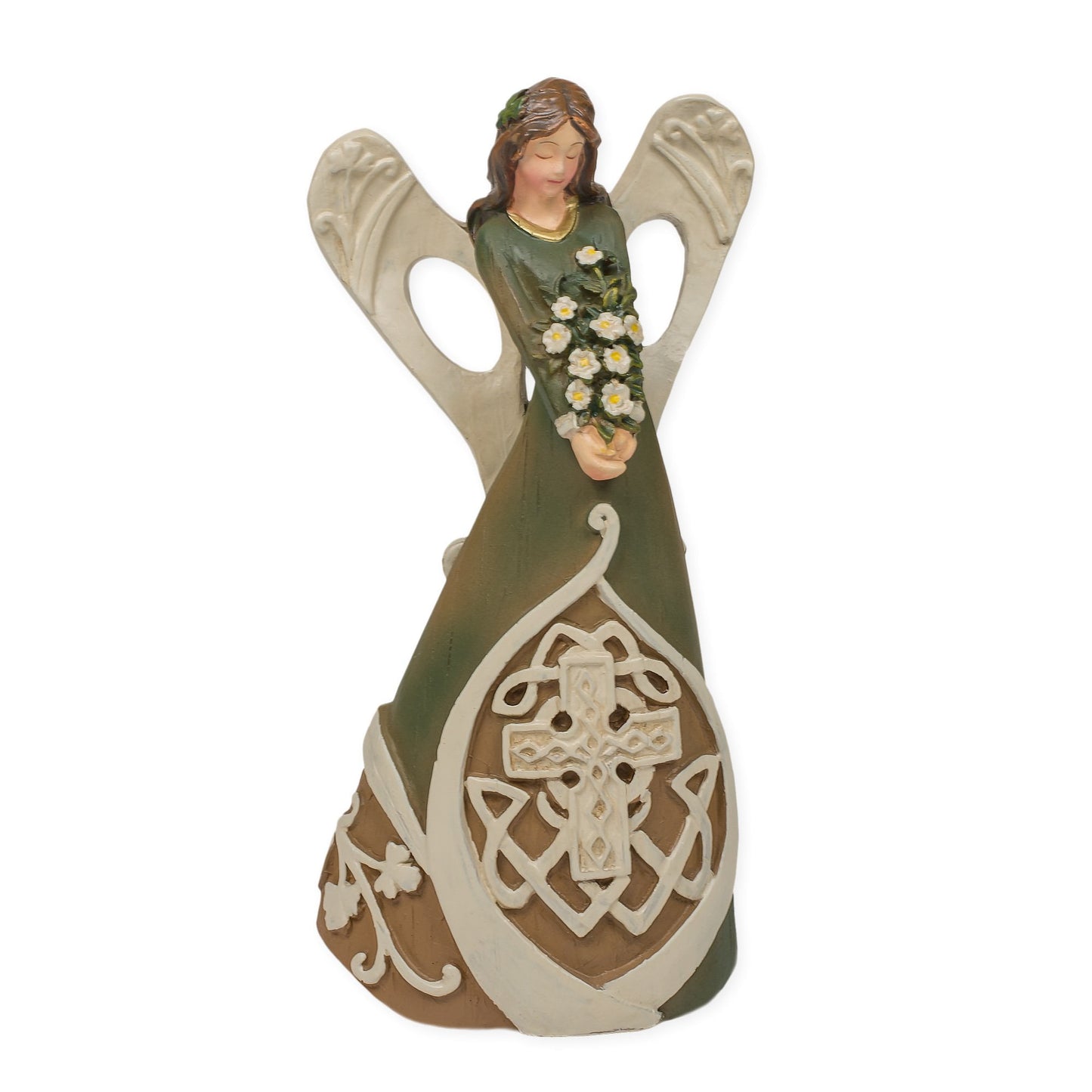 7" Luck of the Irish Woodcut Inspirational Angel Figure with Celtic Cross