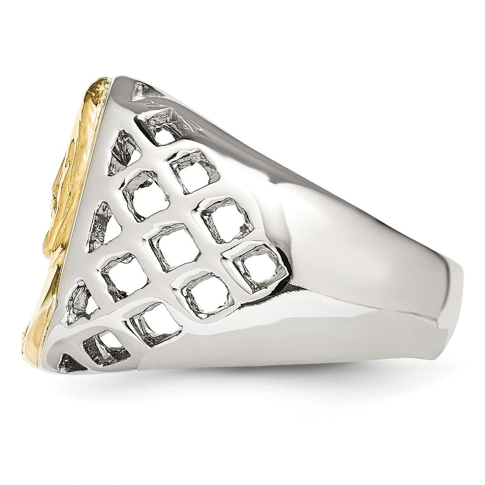 Stainless Steel with Sterling Silver Jesus Yellow IP-plated Polished Ring Size - 10