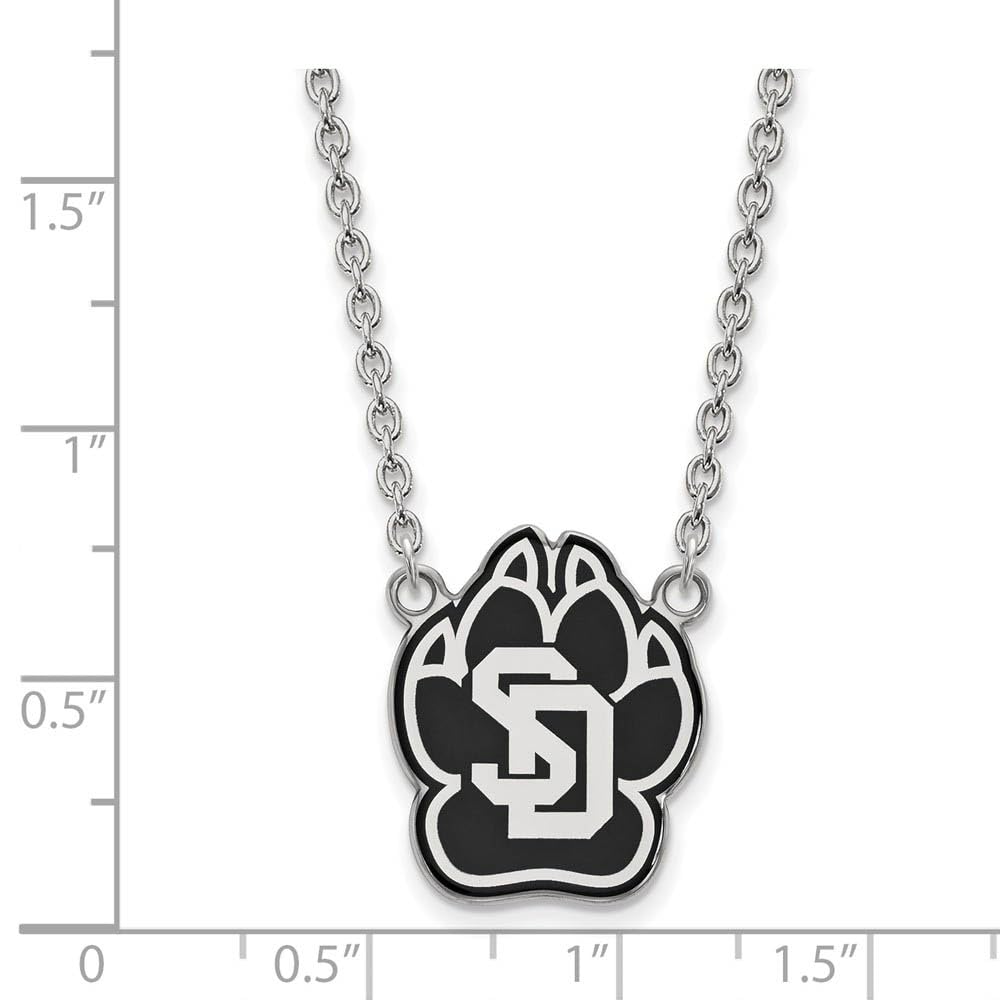 LogoArt Sterling Silver University Of South Dakota Large Enamel Pendant Necklace
