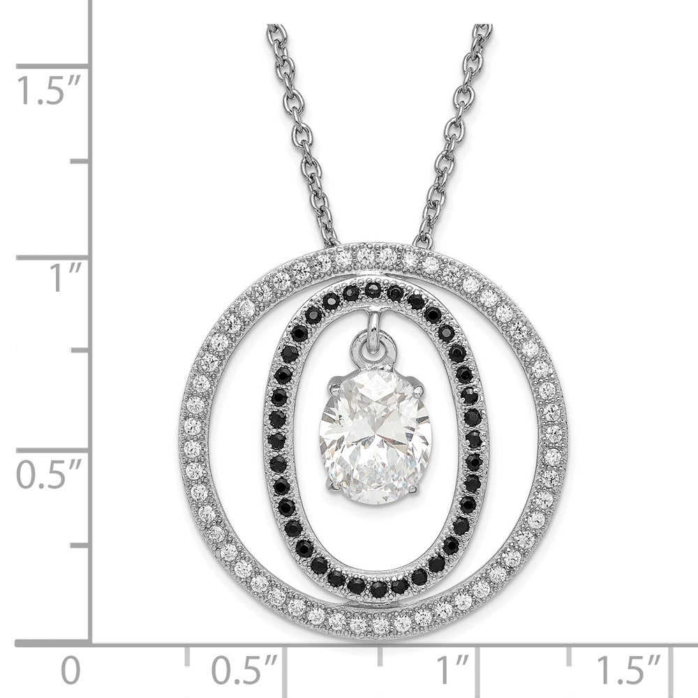 Sterling Silver Black & Clear CZ Brilliant Embers w/ 2in ext Necklace