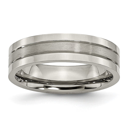 Titanium Brushed and Polished 6mm Grooved Band Size - 11.5
