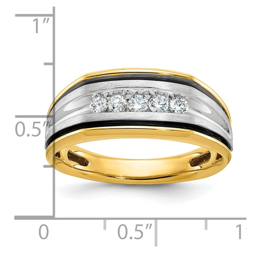 IBGoodman 14k Two-tone Men's Polished Satin and Grooved 5-Stone Ring Mounting