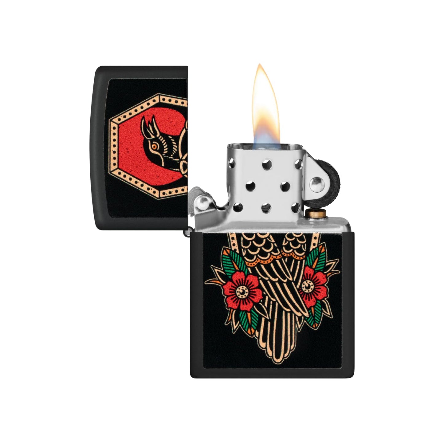 Zippo Crow Tattoo Design Black Matte Pocket Lighter