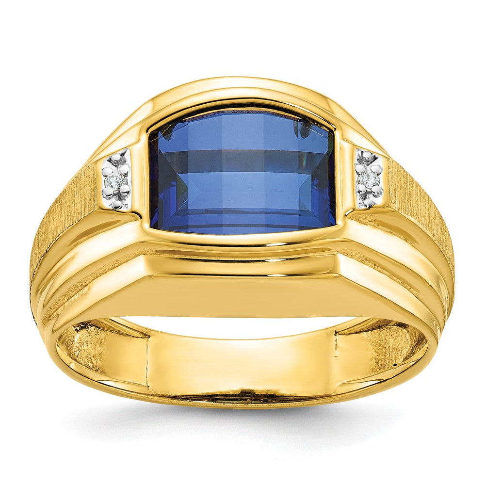 14k IBGoodman Men's Polished and Satin Created Sapphire and Diamond Complete Ring Size 1