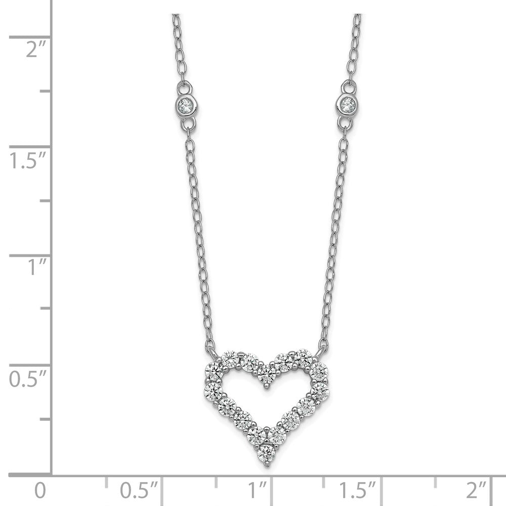 Sterling Silver RH-plated Polished CZ Open Heart 18in Necklace 18 Inches