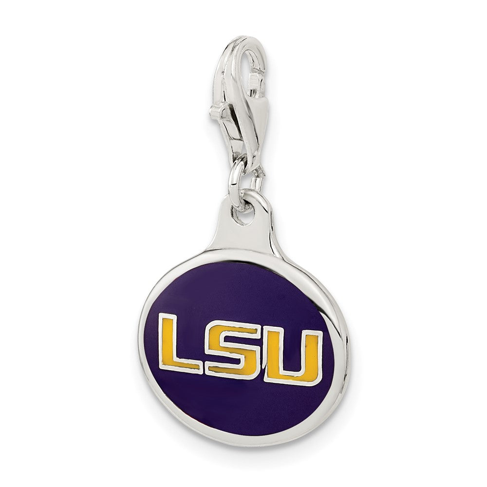 Sterling Silver Rhodium-plated Polished Enameled Louisiana Charm with Fancy Lobster Clasp