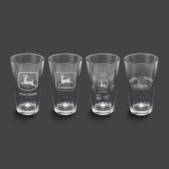 John Deere 6904 White Etched 16 ounce Set of Four Glasses Set with Different Designs