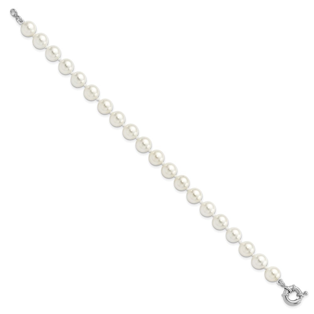 Majestik Sterling Silver Rhodium-plated 8-9mm White Imitation Shell Pearl Hand-knotted Bracelet 7.5 inches