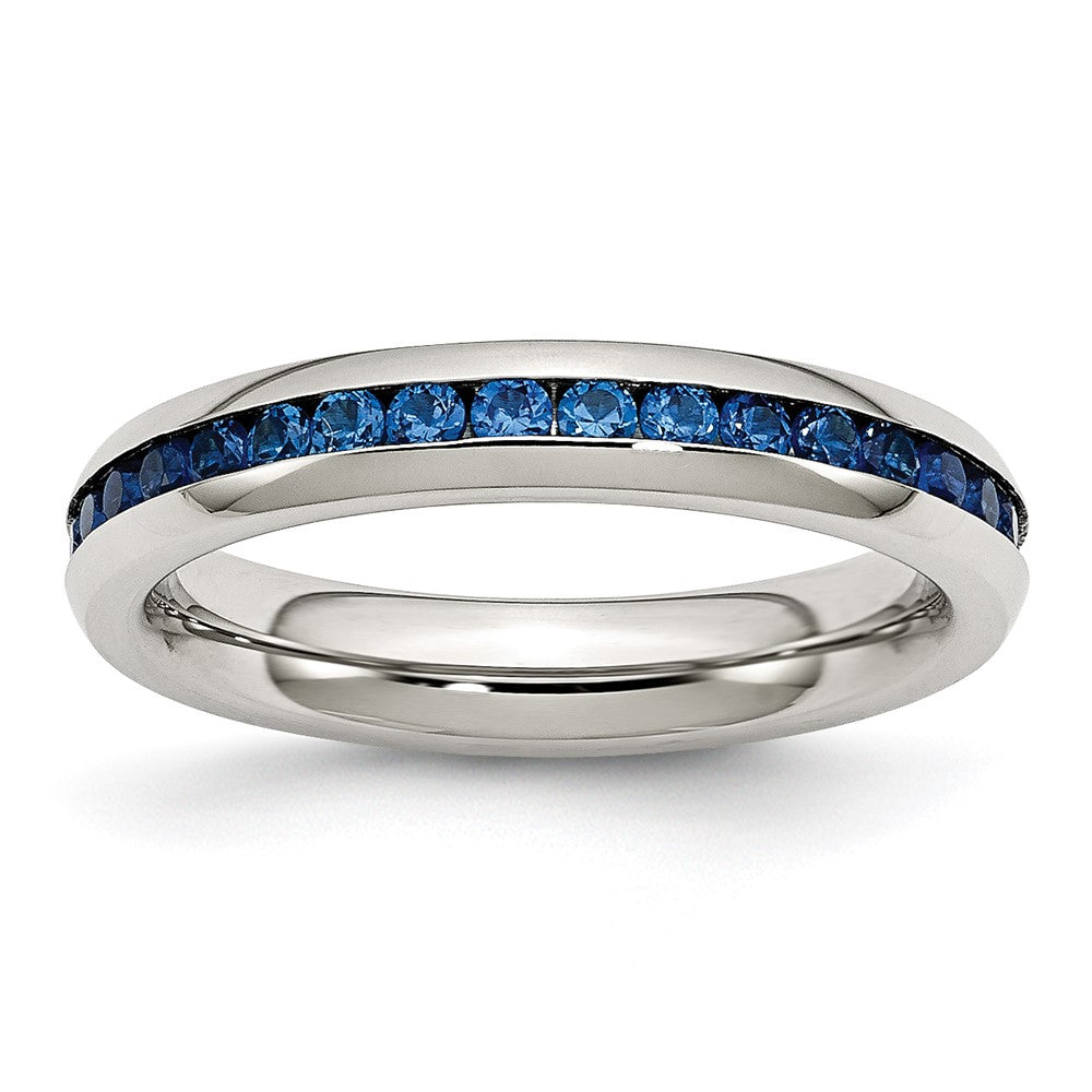 Stainless Steel Polished 4mm September Blue CZ Ring Size - 8