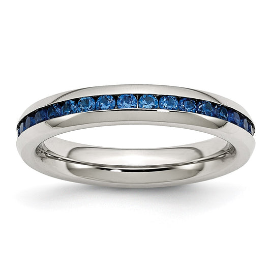 Stainless Steel Polished 4mm September Blue CZ Ring Size - 8
