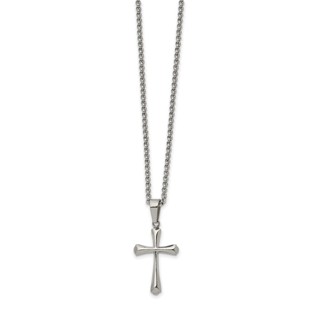 Stainless Steel Polished Cross 22in Necklace