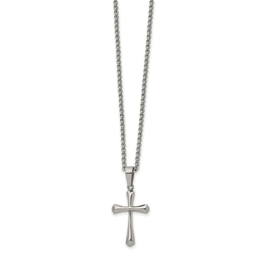 Stainless Steel Polished Cross 22in Necklace