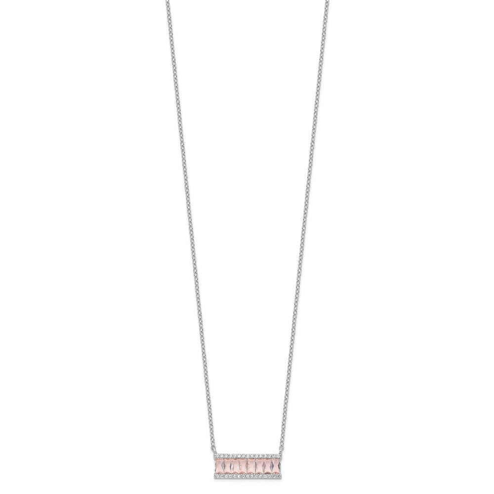 Cheryl M Sterling Silver Rhodium-plated Emerald-cut Pink Nano Crystal and White Brilliant-cut CZ Bar 18 Inch Necklace 18 Inches