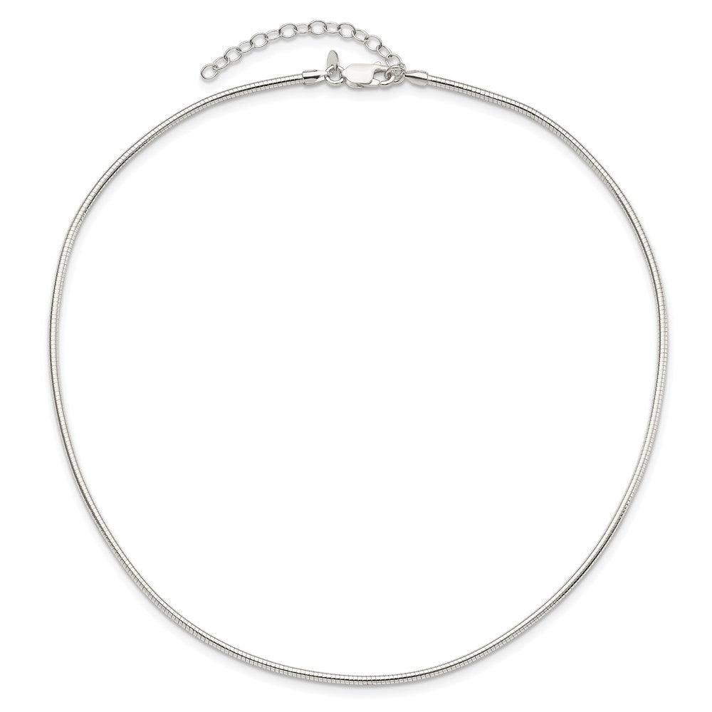 Sterling Silver Round 2mm w/2in. Ext Neckwire Chain 16 Inches