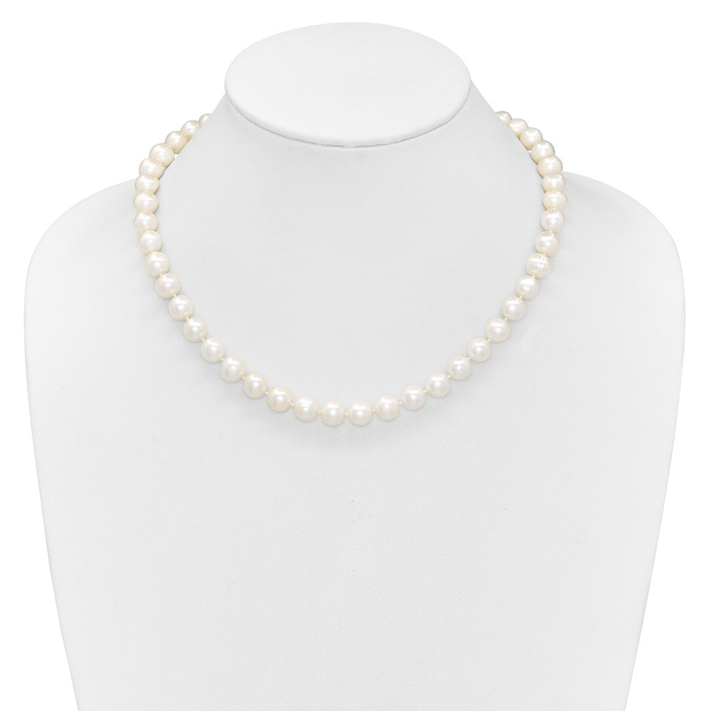 Sterling Silver Rhodium-plated 9-10mm White Near-Round Freshwater Cultured Pearl and CZ Clasp Adjustable 18 inch Necklace 18 Inches