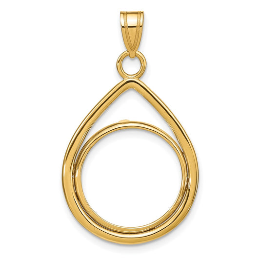 Wideband Distinguished Coin Jewelry 10k Polished Lightweight Teardrop 16.5mm Prong Coin Bezel Pendant