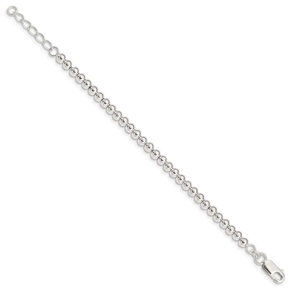Sterling Silver Polished Beaded Chain with 1in Ext. Children's Bracelet 6 inches