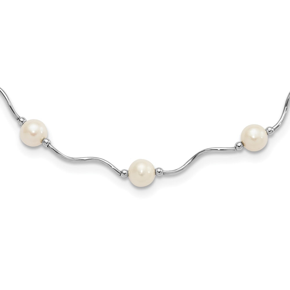 Sterling Silver Rhodium-plated 6-7mm White Near-Round Freshwater Cultured Pearl 18-Station 18 inch Necklace 18 Inches
