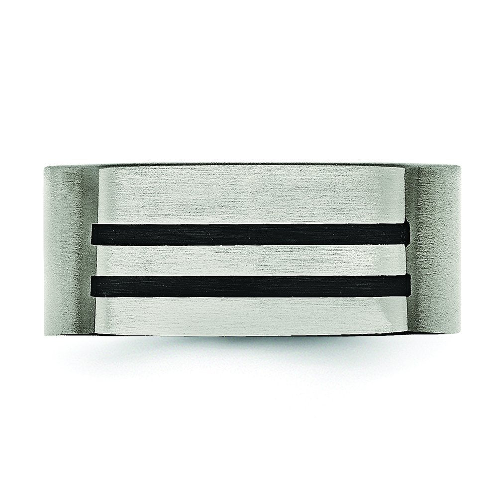 Titanium Brushed Black Enamel Stripes 10mm Band Size - 11.5