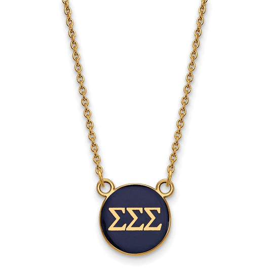 Sterling Silver Gold-plated LogoArt Sigma Sigma Sigma Sorority Greek Letters Small Color Enamel Pendant 18 inch Necklace
