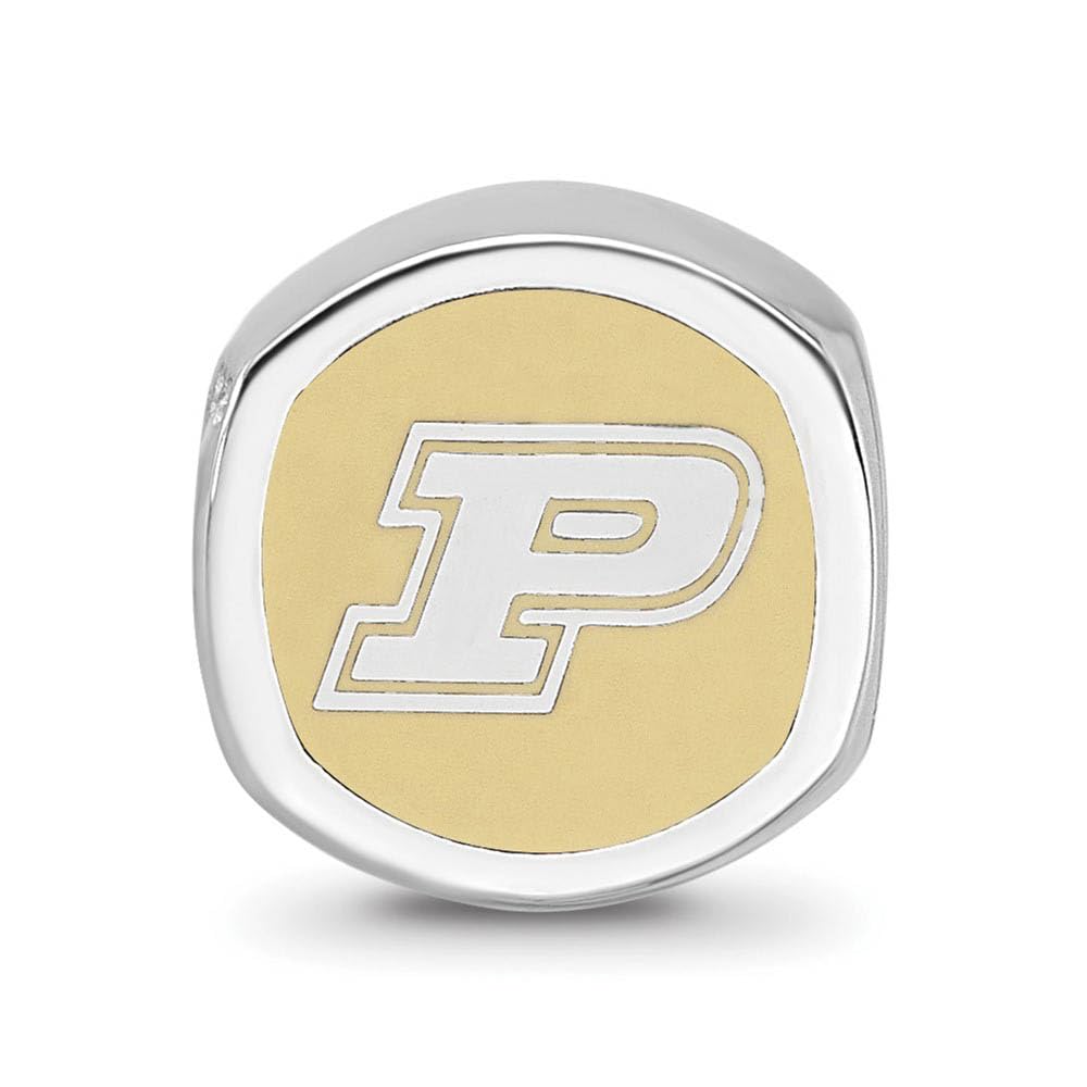 Logoart Sterling Silver Purdue University Cushion Shaped Enameled Bead