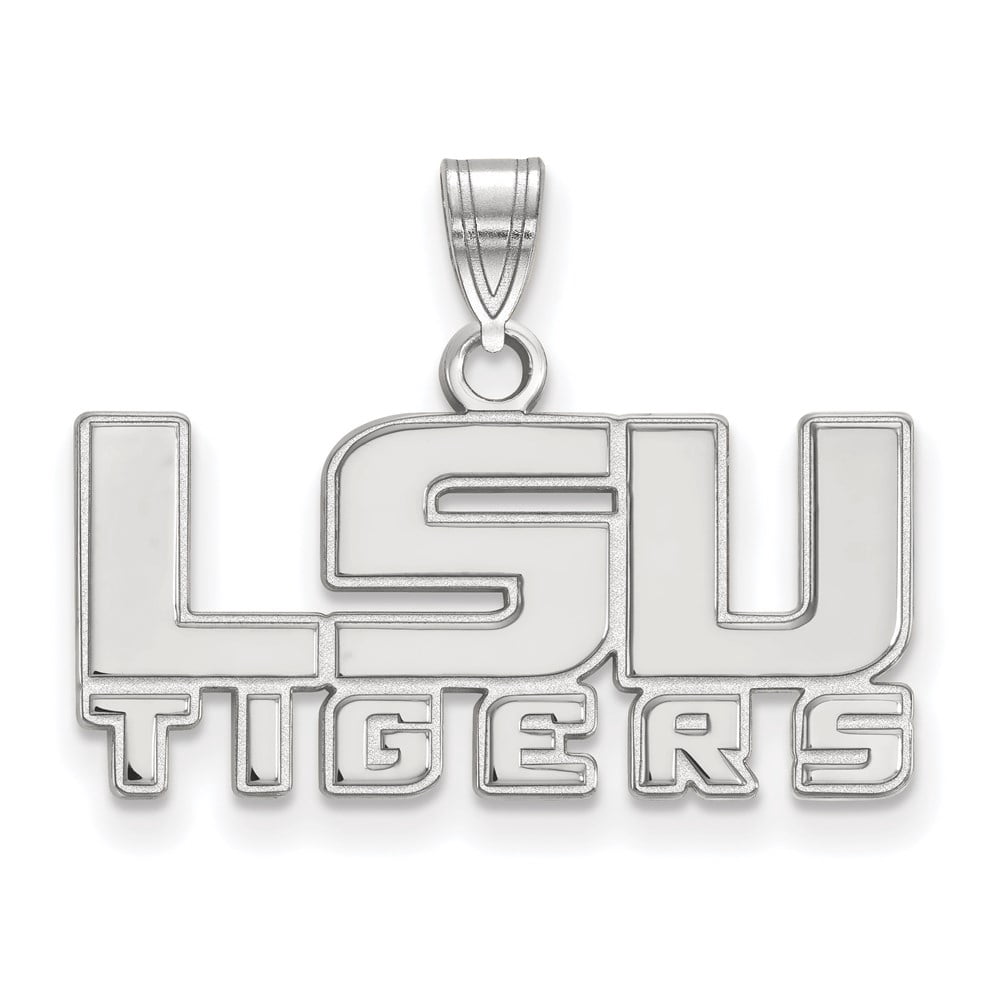 Sterling Silver Rhodium-plated LogoArt Louisiana State University L-S-U Tigers Small Pendant Q-SS042LSU