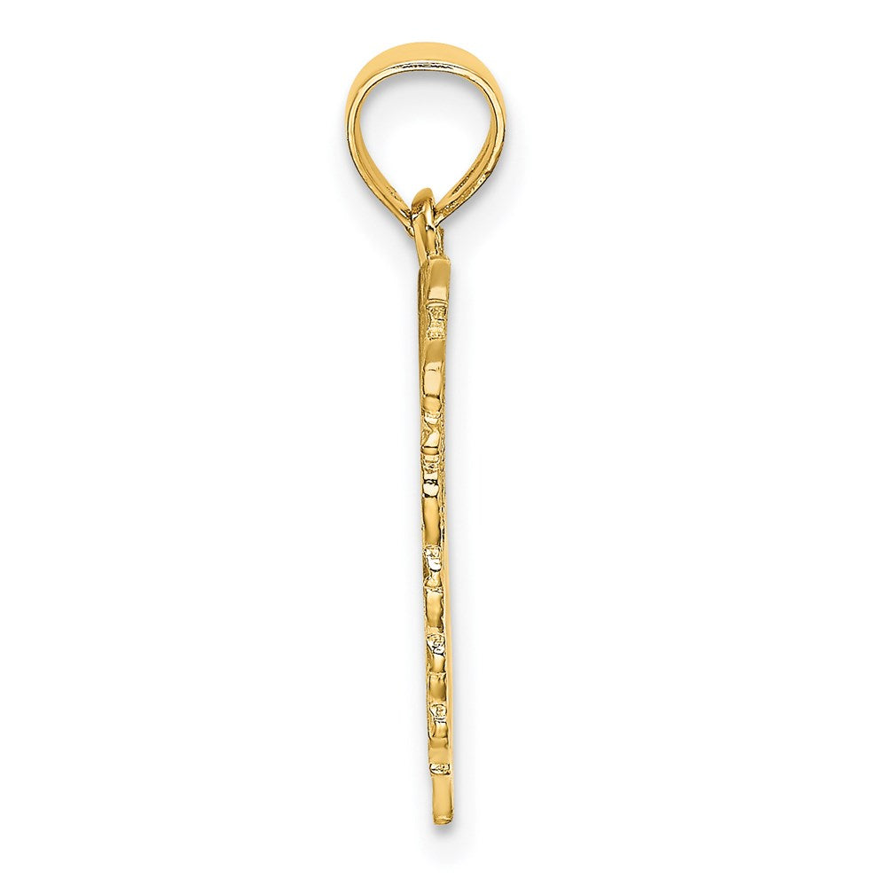 14K Polished and Textured Heart Charm
