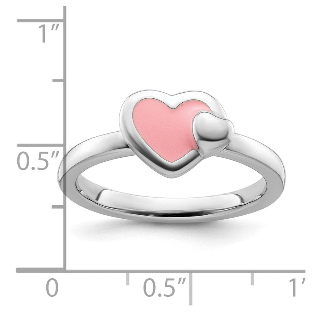 Sterling Silver Stackable Expressions Polished Pink Enameled Heart Ring Size -5