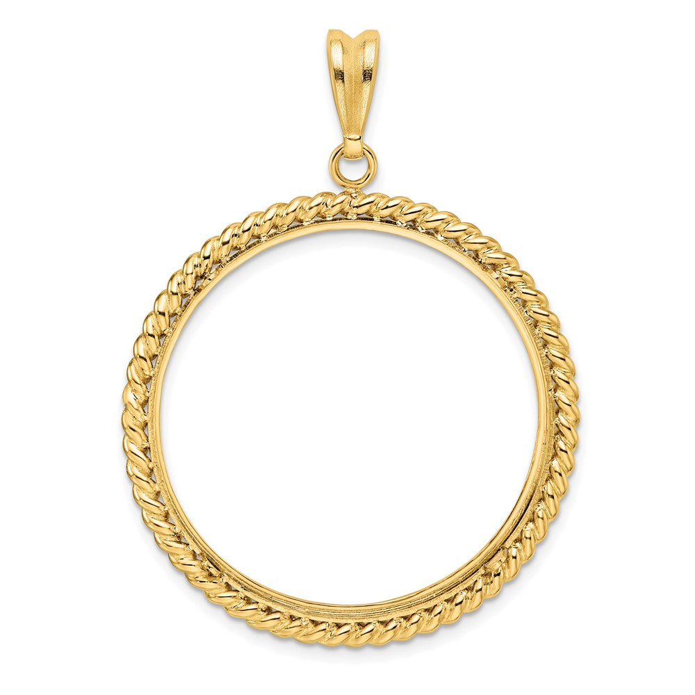 Wideband Distinguished Coin Jewelry 14k Polished with Twisted Wire 32.0mm Prong Coin Bezel Pendant