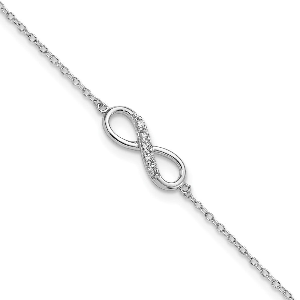 Sterling Silver Rhodium-plated with CZ Infinity w/ 1 IN EXT Bracelet 7 inches