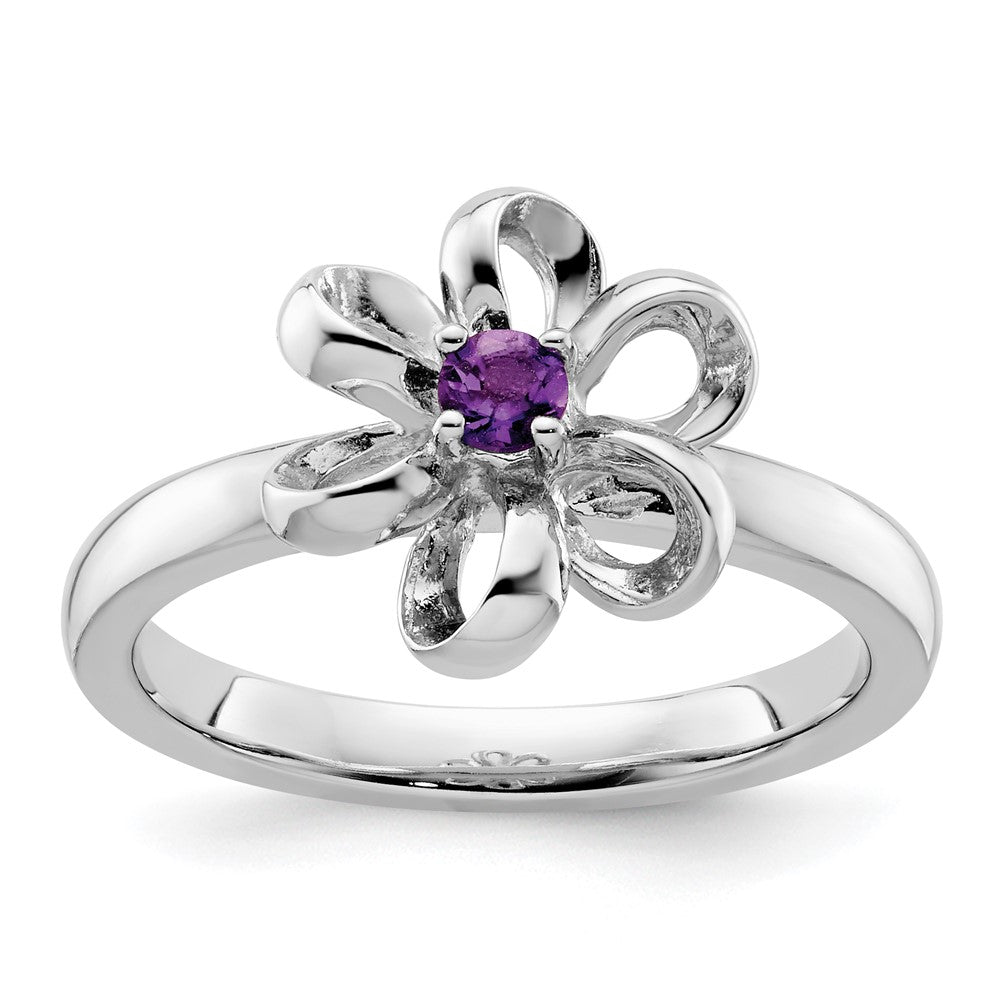 Sterling Silver Stackable Expressions Polished Amethyst Flower Ring Size -8