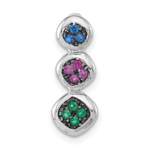 Sterling Silver w/ Black Rhodium Synthetic Stones Chain Slide Pendant