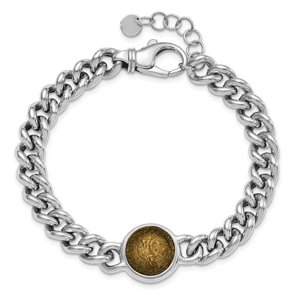 Sterling Silver Rhod-plated Bronze Coin w/1in ext. Bracelet