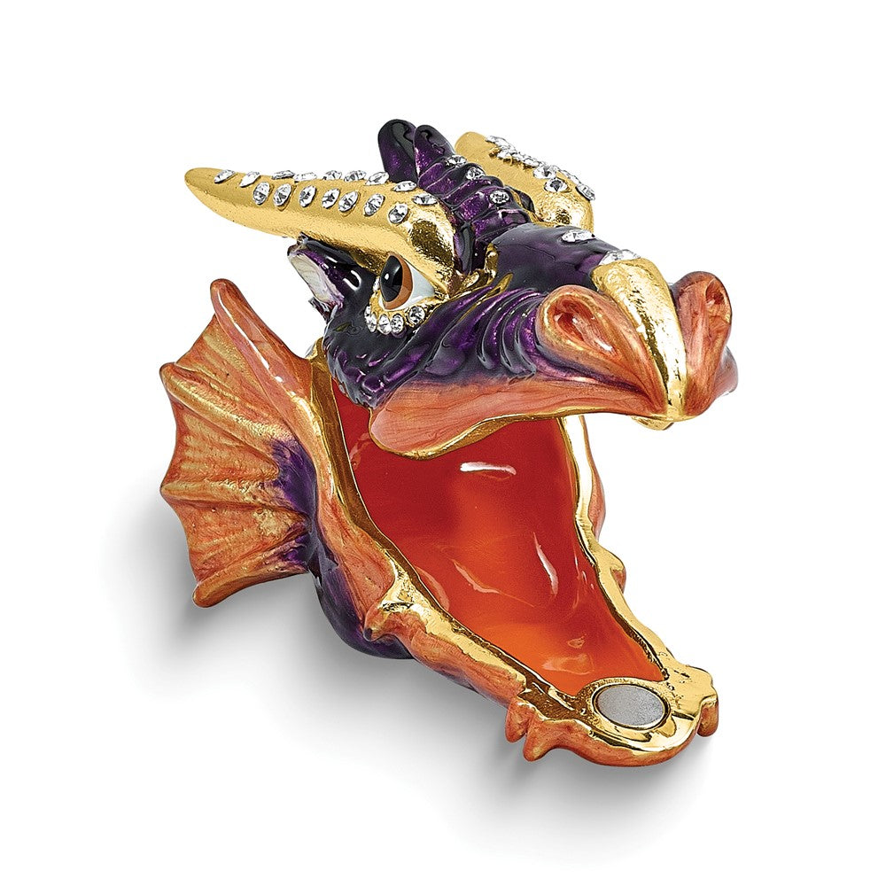 Luxury Giftware by Jere Bejeweled SMOKEY BANDITO Dragon Head Trinket Box with Matching 18 inch Necklace