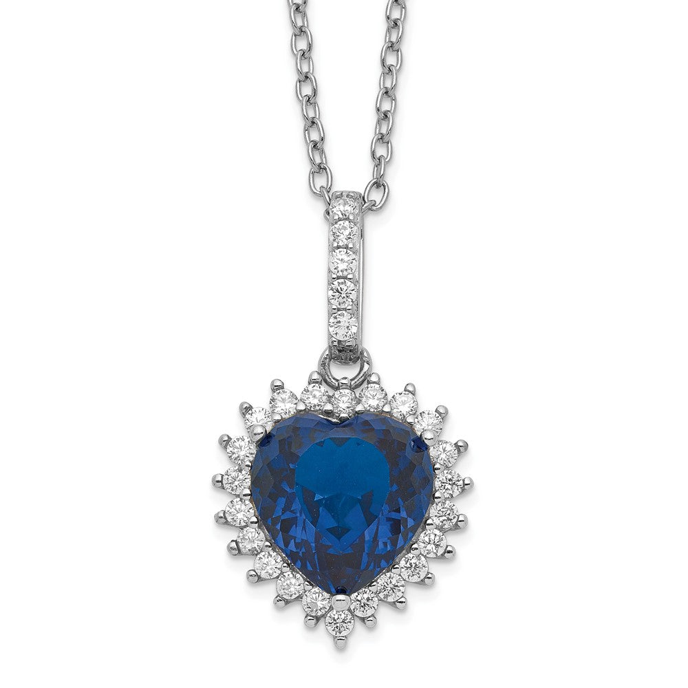 Cheryl M Sterling Silver Rhodium-plated 100 Facet Lab Created Dark Blue Spinel and Brilliant-cut White CZ Heart Halo 18 Inch Necklace 18 Inches