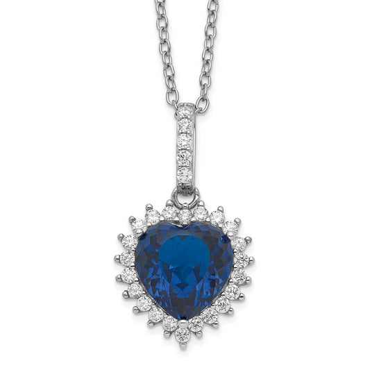 Cheryl M Sterling Silver Rhodium-plated 100 Facet Lab Created Dark Blue Spinel and Brilliant-cut White CZ Heart Halo 18 Inch Necklace 18 Inches