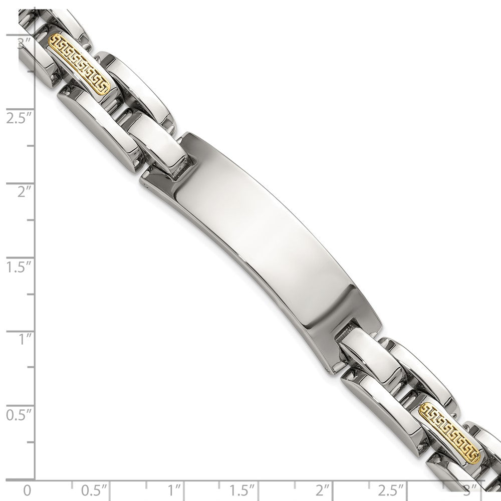Chisel Stainless Steel Polished with 14K Gold Accent 8.5 inch ID Link Bracelet 8.5 inches