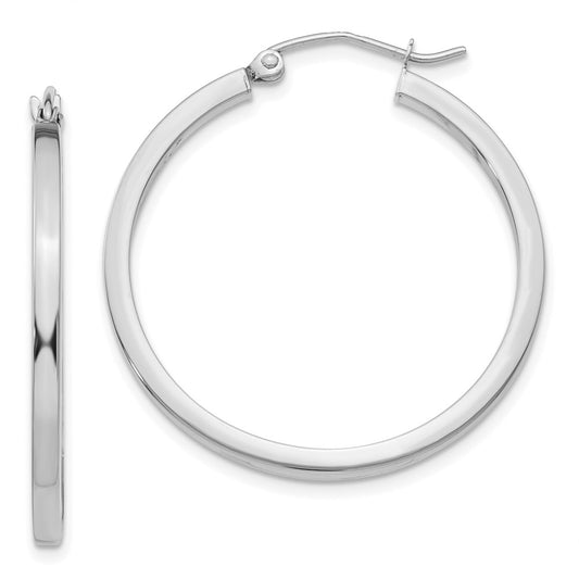 10k White Gold 2mm Square Tube Hoops