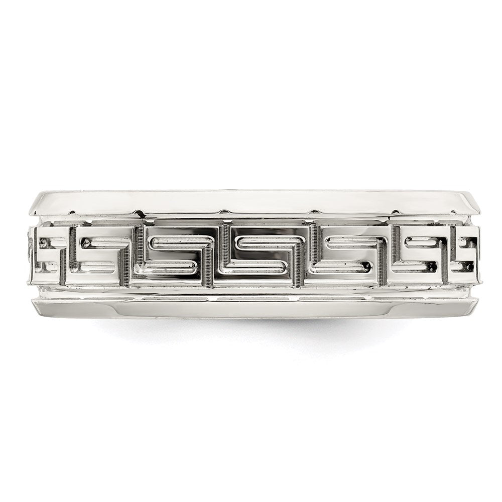 Sterling Silver 6mm Polished Flat Greek Key Design Beveled Edge Fancy Band Size 10.5