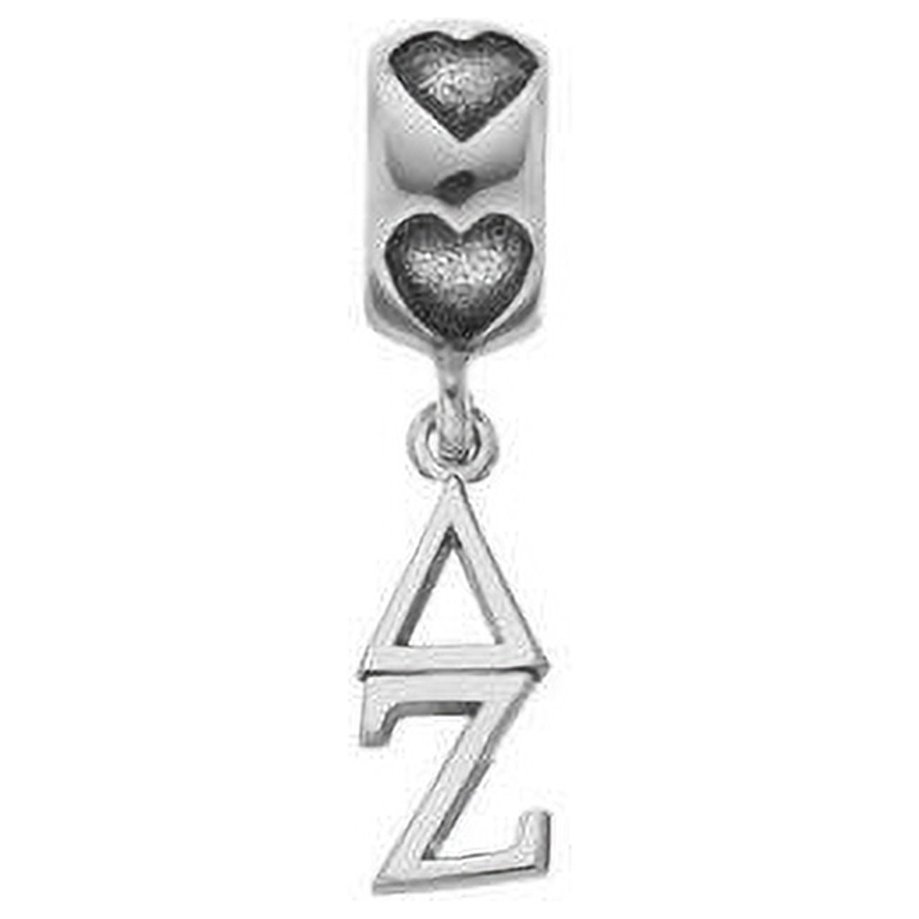 Sterling Silver RH-plated LogoArt Delta Zeta Vertical Letters on Heart Bead