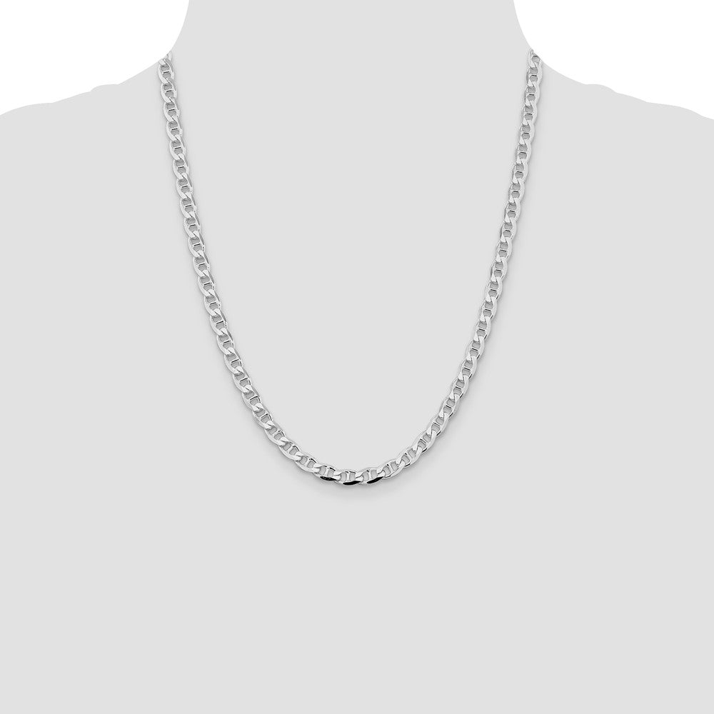 Sterling Silver Rhodium-plated 5.7mm D/C Flat Anchor Curb Chain 22 Inches